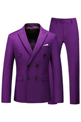 Bartley Stylish Purple Peaked Lapel Double-Breasted Prom Suit For Men